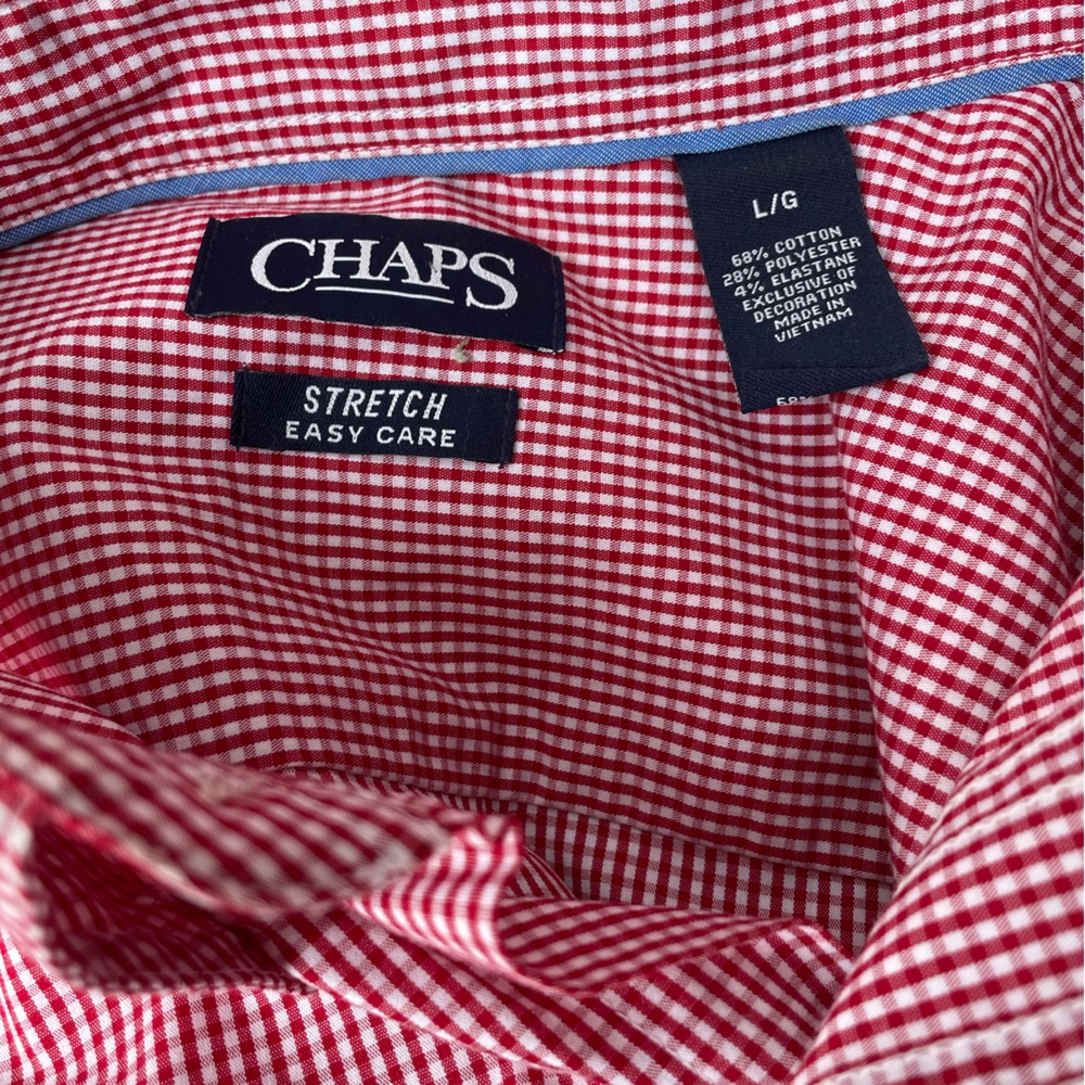 Chaps classic easy care men button down checked red and white shirt size large